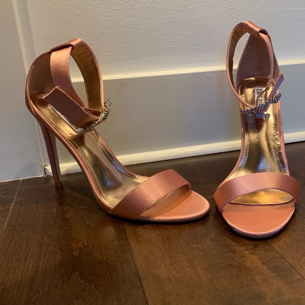 Pink satin strappy heels